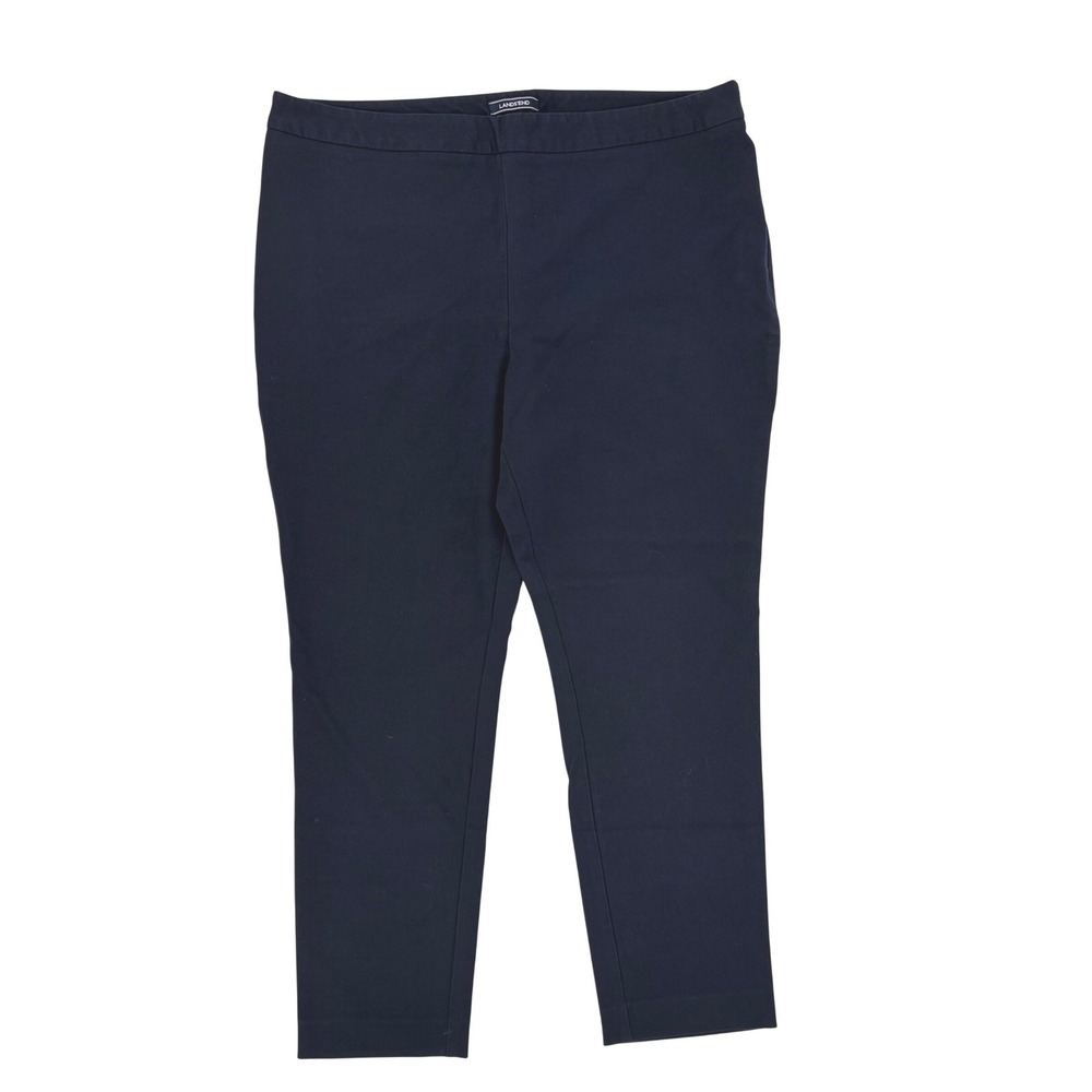 Lands End Starfish Slim Leg Pants Navy Blue Side Zip Stretch Career 18W Teacher